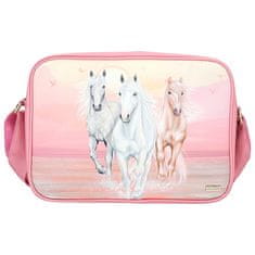 Miss Melody Taška cez rameno , Ružová, pastelové farby, 3 kone v behu vodou