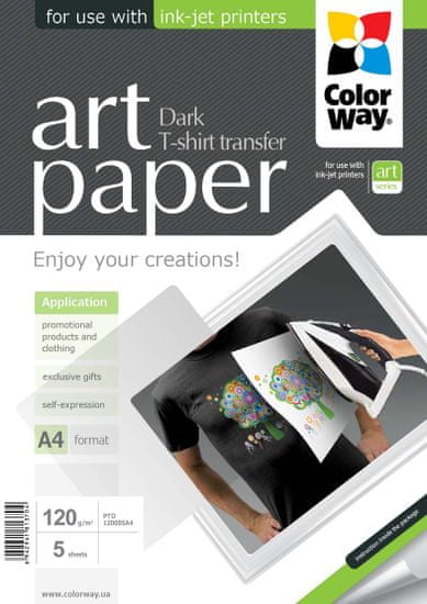 ColorWay Nažehľovací papier CW na tmavý textil 120g/m²,A4,5ks