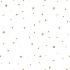 Vliesová tapeta biela so zlatými hviezdičkami 139259, Forest Friends, 0,53 x 10,05 m