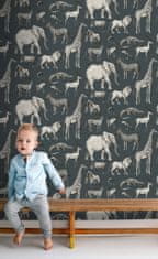 Tmavomodrá vliesová tapeta Zvieratká z Afriky 139272, Forest Friends, 0,53 x 10,05 m