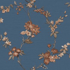 Luxusná modrá kvetovana tapeta FT221215, Fabric Touch, 0,53 x 10 m