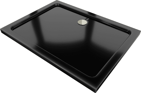 Mexen Flat, akrylátová sprchová vanička 100x70x5 cm SLIM, čierna, zlatý sifón, 40707010G