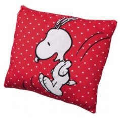 Snoopy vankúš 40 cm červený s bielymi bodkami