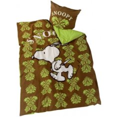 Snoopy posteľné obliečky hnedo zelené