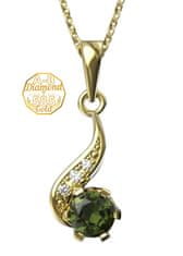 A-B A-B Zlatý prívesok zelený plameň s okrúhlym vltavínom a diamantmi SI1-G 0,0202 ct jw-AUVD1118
