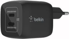 Belkin Duálna 45W USB-C Power Delivery GaN PPS nástenná nabíjačka, čierna, WCH011vfBK