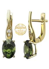 A-B A-B Zlaté náušnice Mandolina s pravými diamantmi 0,0366Ct a moldavitom oválneho tvaru jw-AUVD2123-1
