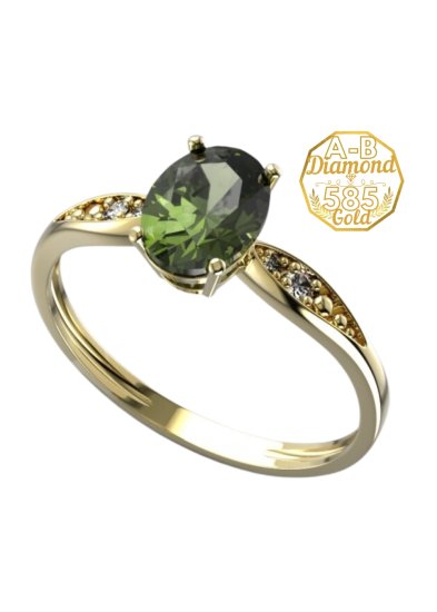 A-B A-B Zlatý prsteň Mandolina s pravými diamantmi 0,0366Ct a moldavitom oválneho tvaru jw-AUVD3123