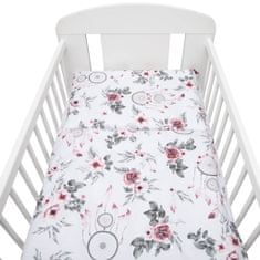 NEW BABY 2-dielne posteľné obliečky New Baby 100/135 cm biele kvety a pierka 