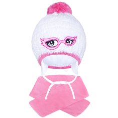 NEW BABY Zimná detská pletená čiapočka so šálom New Baby ružová 104 (3-4r)