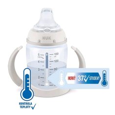 Nuk Dojčenská fľaša na učenie NUK Medvedík Pú s kontrolou teploty 150 ml modrá 