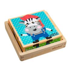 AKUKU Skladacie edukačné drevené kocky v krabičke Akuku ZOO 9 ks 