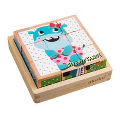 AKUKU Skladacie edukačné drevené kocky v krabičke Akuku ZOO 9 ks 