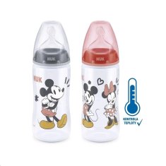 Nuk Dojčenská fľaša na učenie NUK Disney Mickey s kontrolou teploty 300 ml červená 