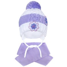 NEW BABY Zimná detská čiapočka so šálom New Baby kvietočky fialová 104 (3-4r)