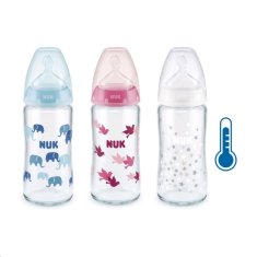 Nuk Sklenená dojčenská fľaša NUK First Choice s kontrolou teploty 240 ml ružová 
