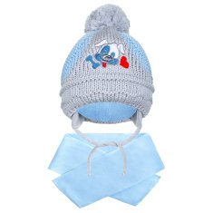 NEW BABY Zimná detská čiapočka so šálom New Baby psík tmavo modrá 104 (3-4r)