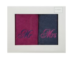 DESIGN 91 Darčekové balenie uterákov Mr & Mrs - ružová, šedá 70 x 140 cm