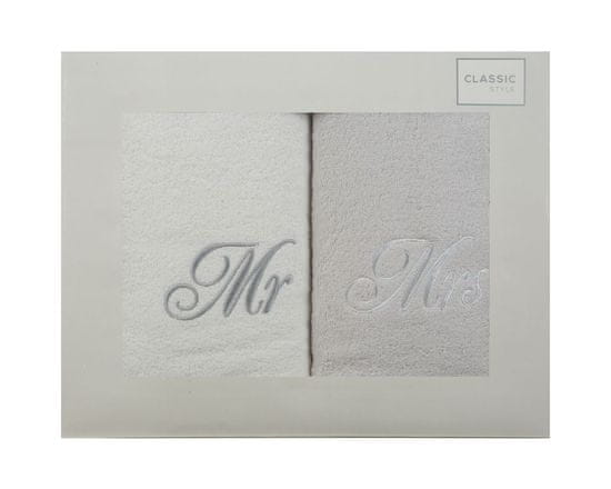 DESIGN 91 Darčekové balenie uterákov Mr & Mrs - biela, šedá 70 x 140 cm