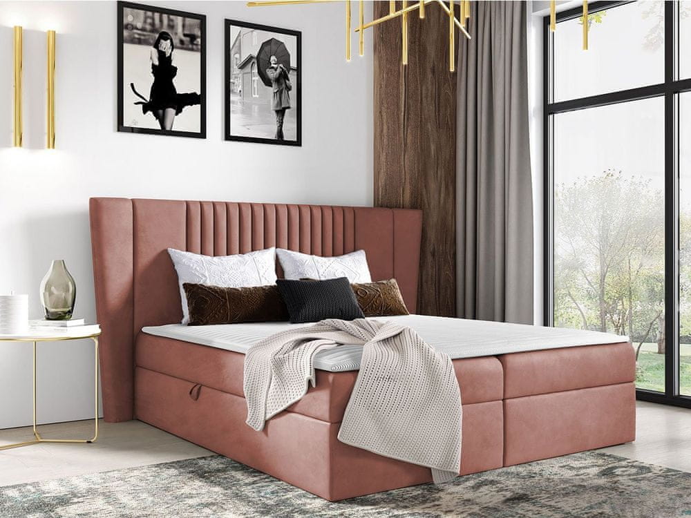 Veneti Hotelová manželská posteľ 160x200 SOLA - ružová + topper ZDARMA
