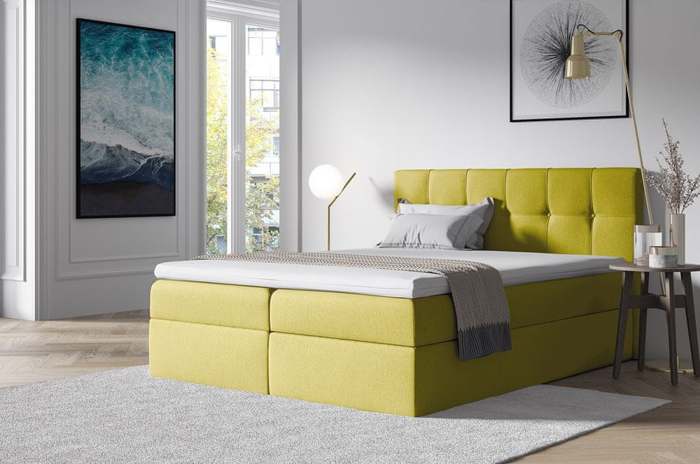 Veneti Čalúnená posteľ s úložným priestorom RECIVIO žltá 140 + TOPPER