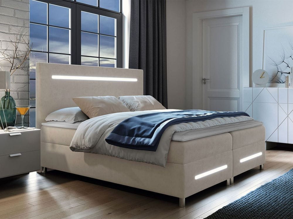 Veneti Boxspringová manželská posteľ 160x200 MARIELA - béžová + topper a LED osvetlenie ZDARMA