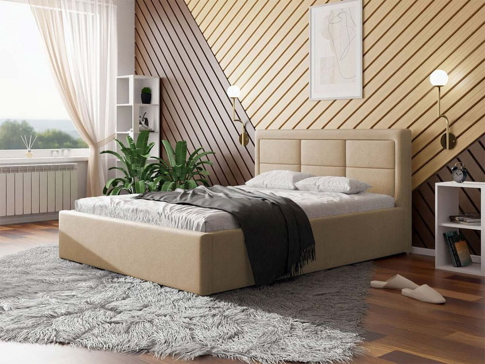 Veneti Manželská posteľ s úložným priestorom a roštom 140x200 PALIGEN 2 - béžová