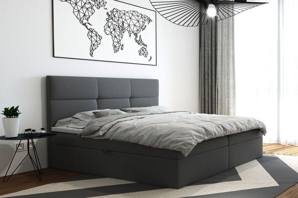 Veneti Čalúnená manželská posteľ s úložným priestorom 180x200 BASTIEN - sivá