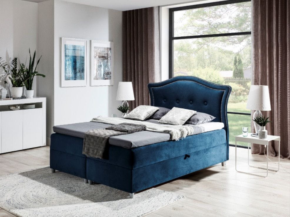Veneti Elegantná rustikálna posteľ Bradley 200x200, modrá + TOPPER