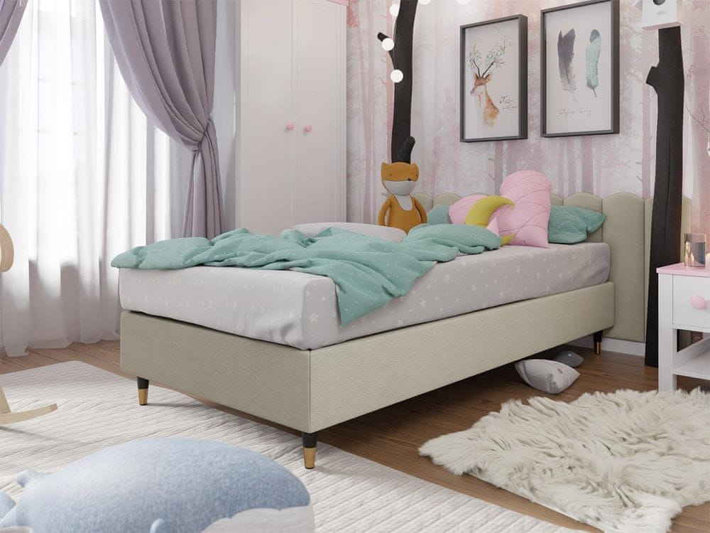 Veneti Jednolôžková čalúnená posteľ s matracom 90x200 NECHLIN 5 - béžová