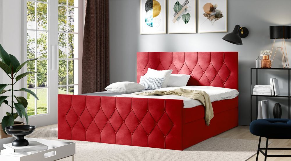 Veneti Čalúnená posteľ TIBOR LUX - 140x200, červená + topper ZDARMA