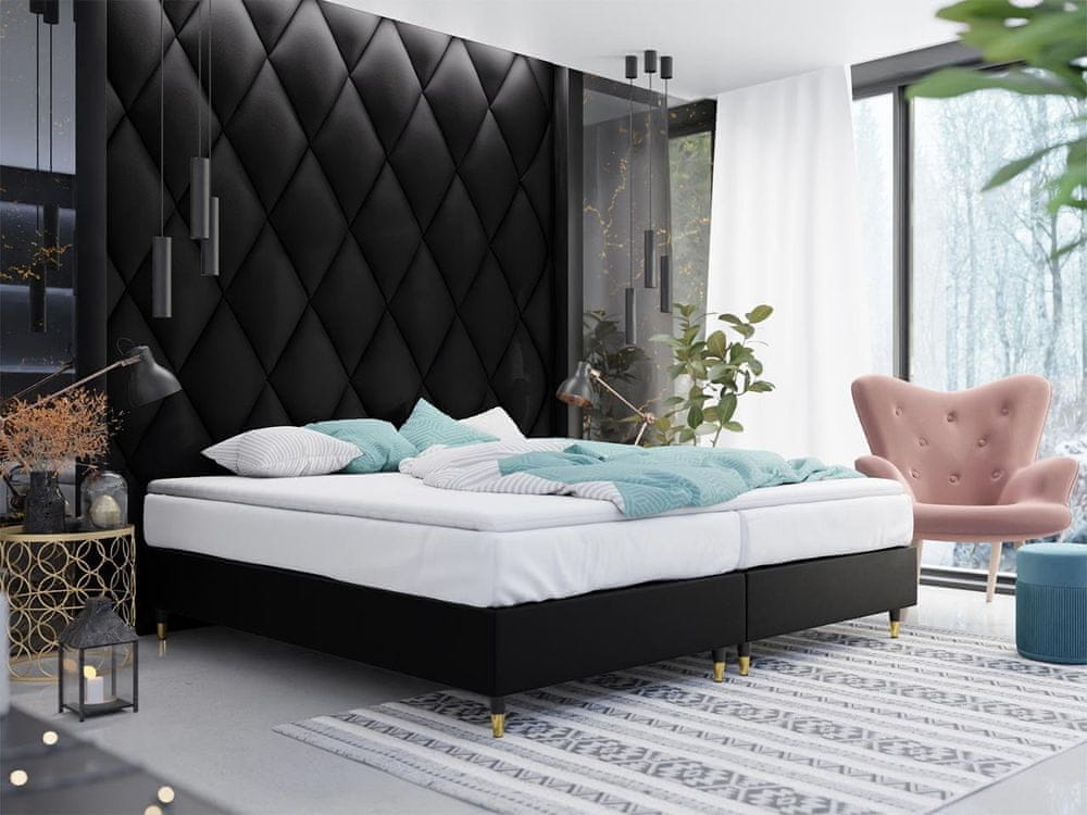 Veneti Manželská čalúnená posteľ s matracom 160x200 NECHLIN 5 - čierna eko koža