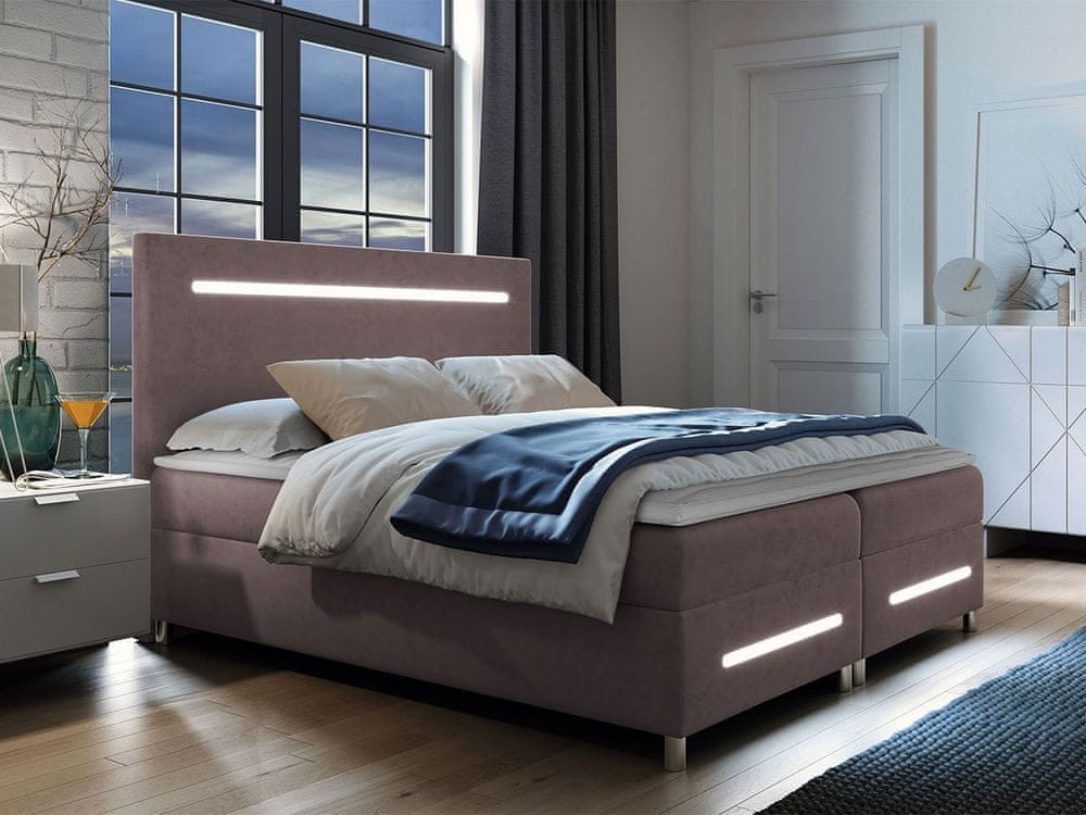 Veneti Boxspringová manželská posteľ 160x200 MARIELA - staroružová + topper a LED osvetlenie ZDARMA