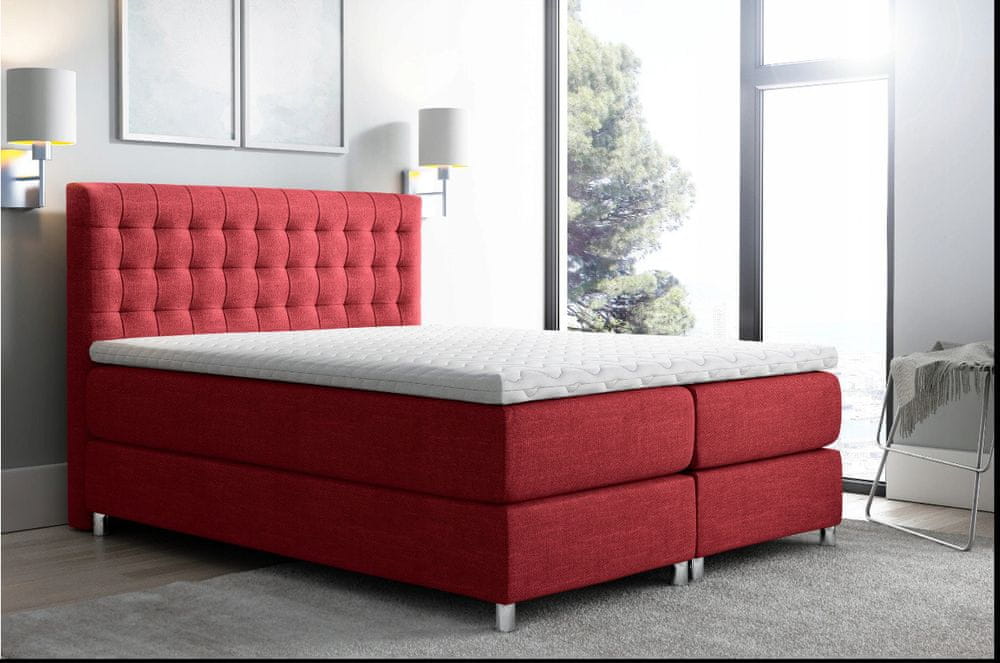Veneti Boxspringová posteľ 200x200 LUCA - červená + topper ZDARMA