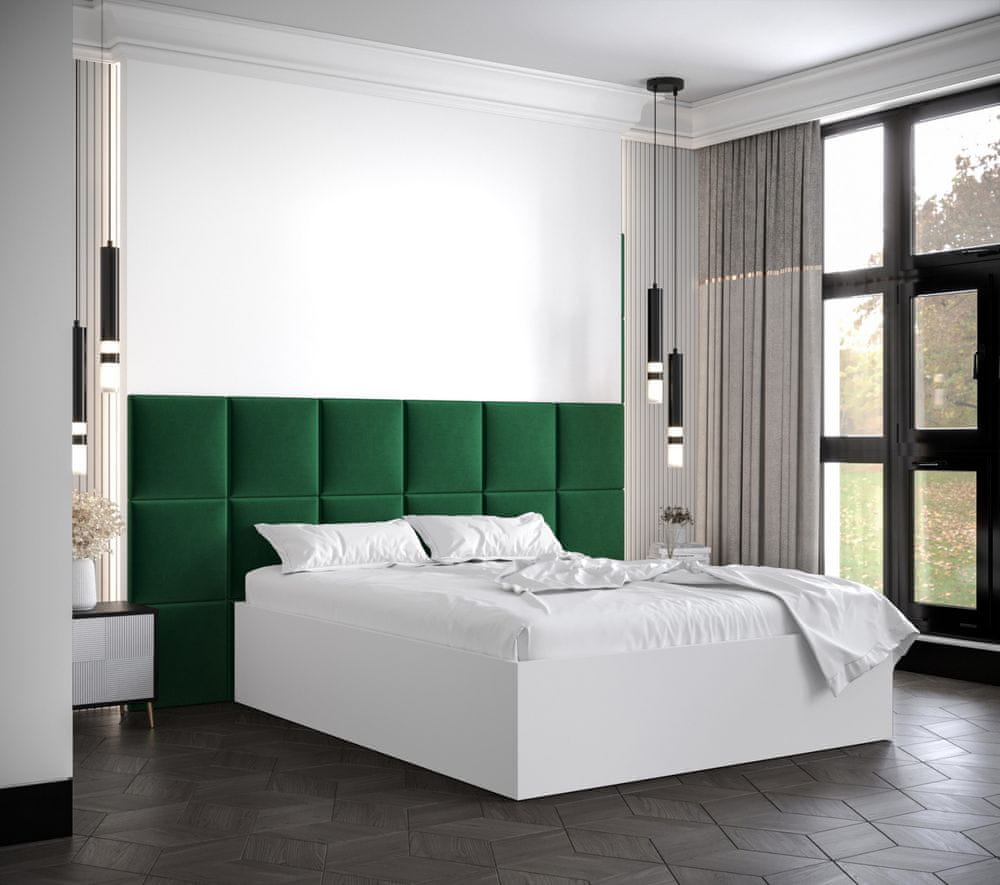 Veneti Manželská posteľ s čalúnenými panelmi MIA 4 - 140x200, biela, zelené panely