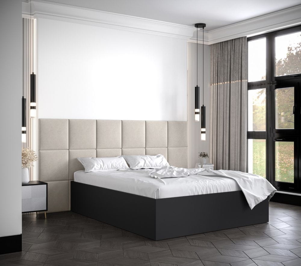 Veneti Manželská posteľ s čalúnenými panelmi MIA 4 - 160x200, čierna, béžové panely