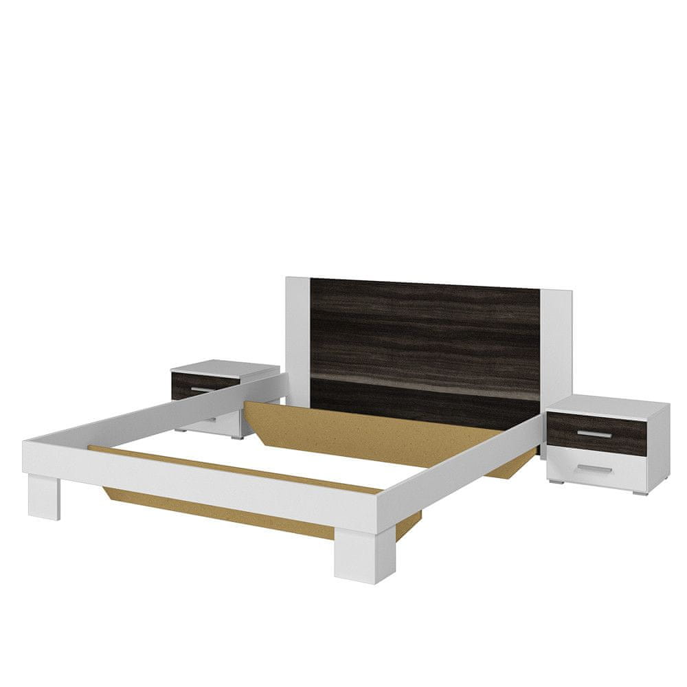 Veneti Priestranná posteľ s nočnými stolíkmi BEATA 180x200, biela + orech