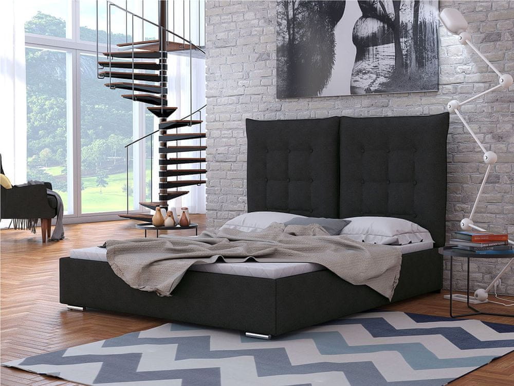 Veneti Čalúnená posteľ s vysokým sklápacím čelom 180x200 DASSOW - tmavá šedá
