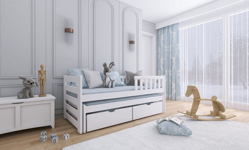 Veneti Detská posteľ s prístelkou a šuplíkmi FANI - 80x200, biela