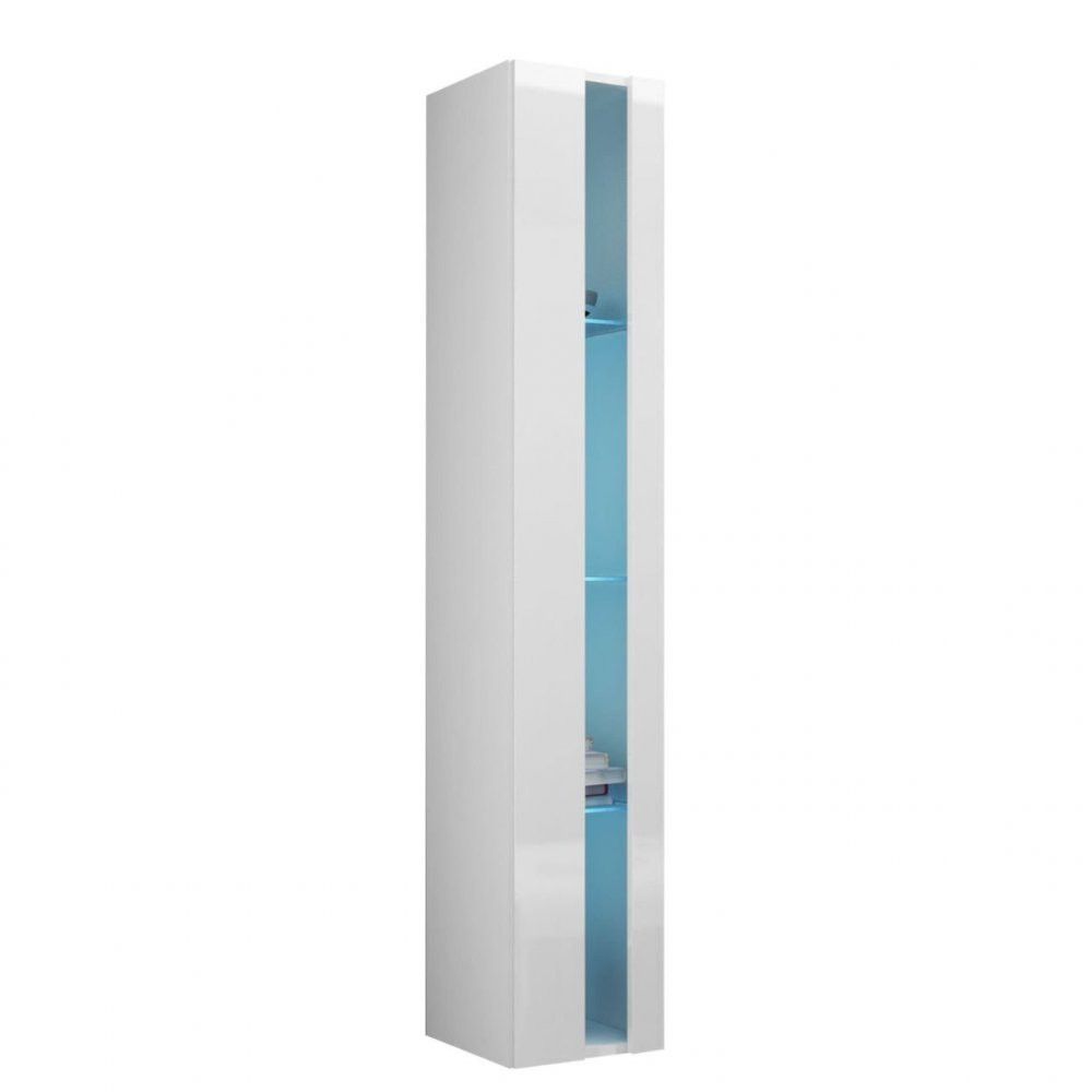 Veneti Závesná vitrína s LED modrým osvetlením ASHTON 2 - biela / lesklá biela