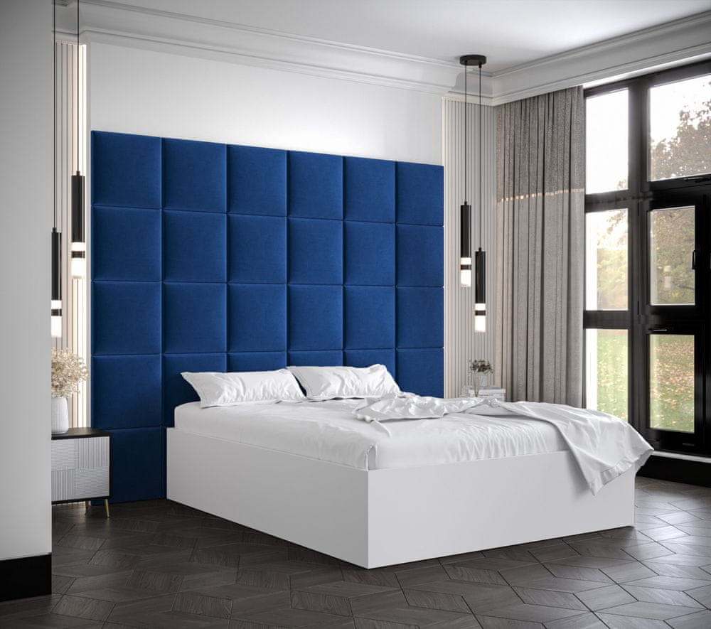 Veneti Manželská posteľ s čalúnenými panelmi MIA 3 - 160x200, biela, modré panely