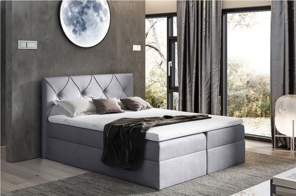 Veneti Elegantná kontinentálna posteľ 200x200 CARMEN - sivá + topper ZDARMA