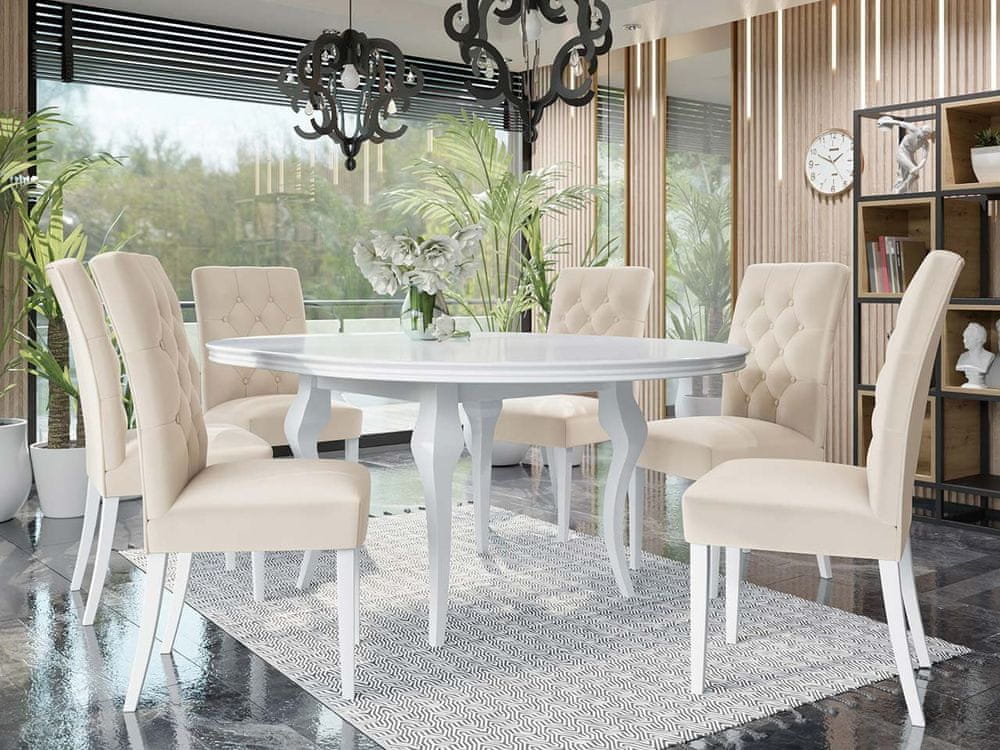 Veneti Rozkladací jedálenský stôl 100 cm so 6 stoličkami KRAM 1 - biely / béžový
