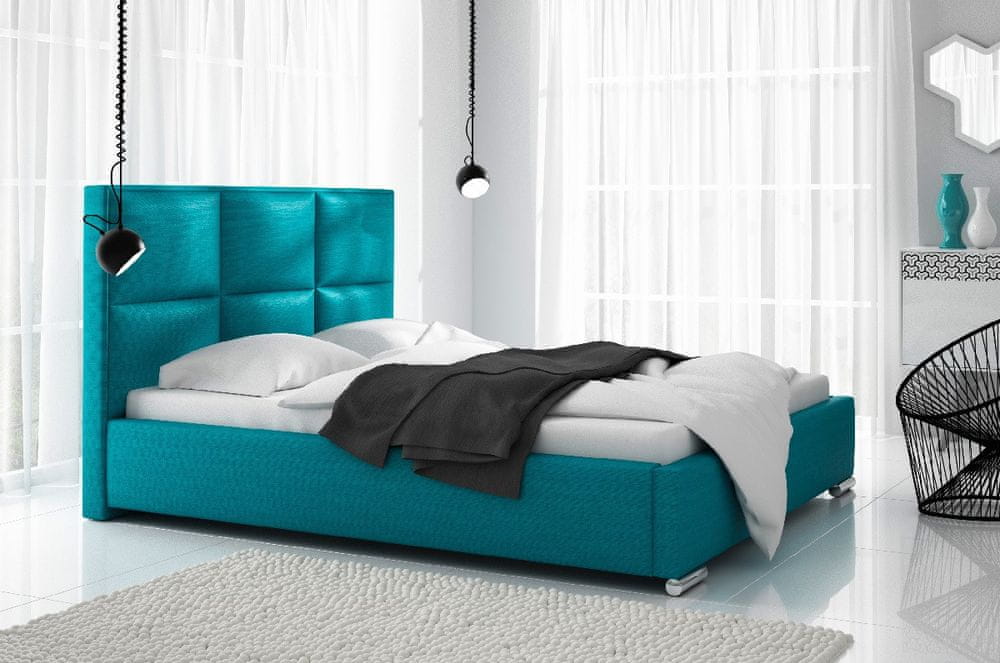 Veneti Dizajnová posteľ Venezia s vysokým čelom a úložným priestorom tyrkysová 160 x 200