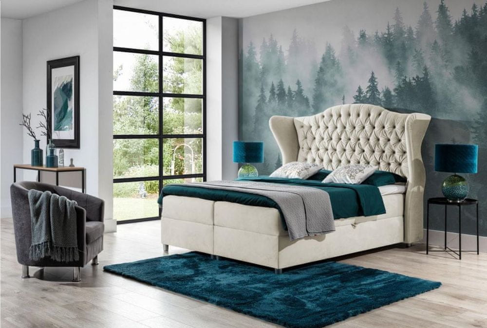 Veneti Luxusná boxspringová posteľ 180x200 RIANA - krémová + topper ZDARMA