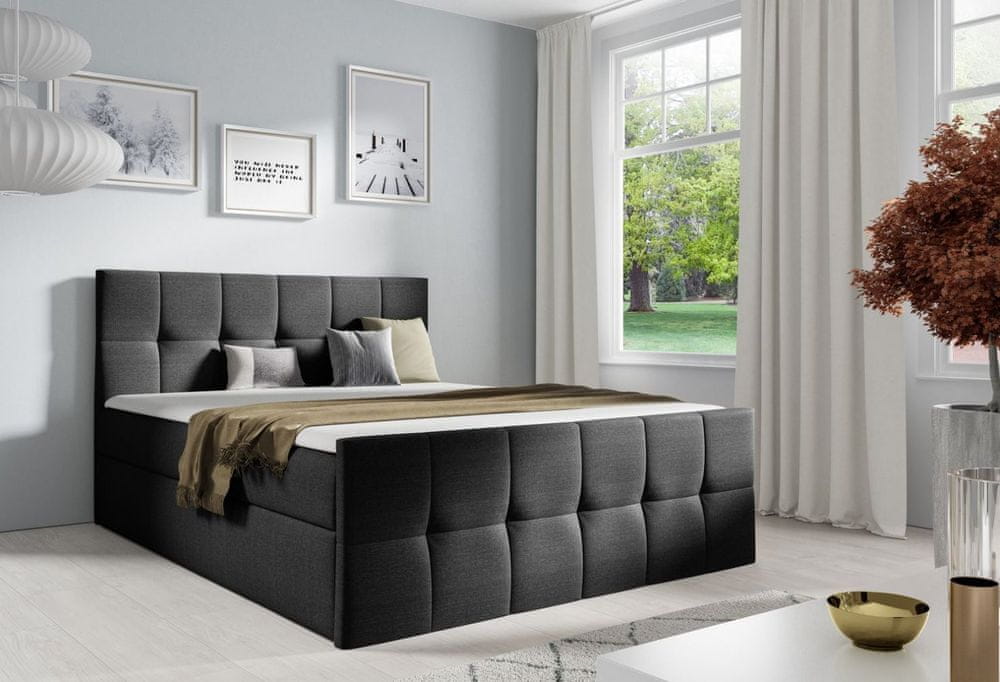 Veneti Manželská posteľ CHLOE - 200x200, čierna + topper ZDARMA