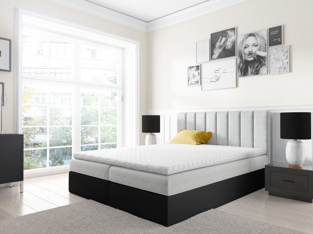 Veneti Dvojfarebná manželská posteľ Azur 120x200, piesková + čierna eko koža + TOPPER