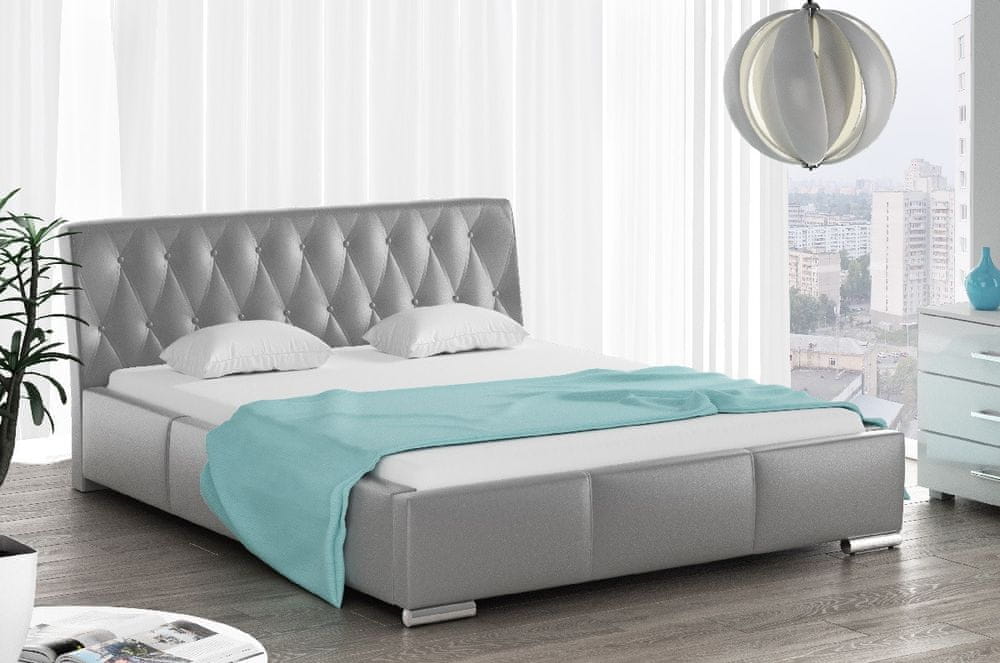 Veneti Čalúnená posteľ Romana s vysokým čelom a úložným priestorom šedá eko koža 160x200