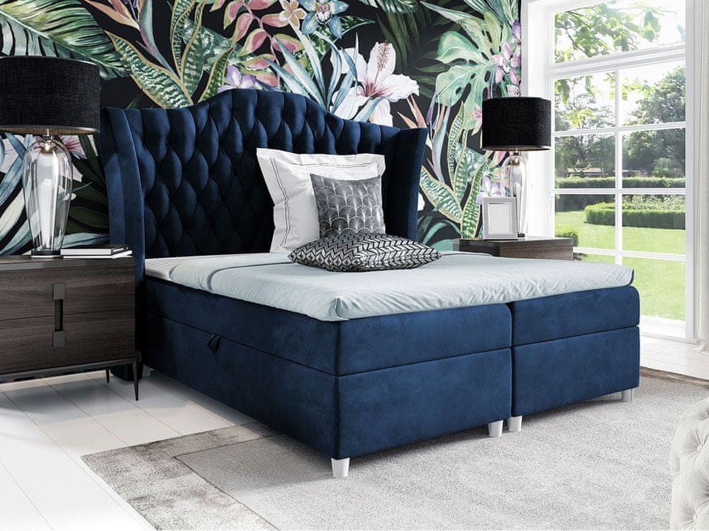 Veneti Boxspringová manželská posteľ 140x200 TERCERO - modrá + topper ZDARMA