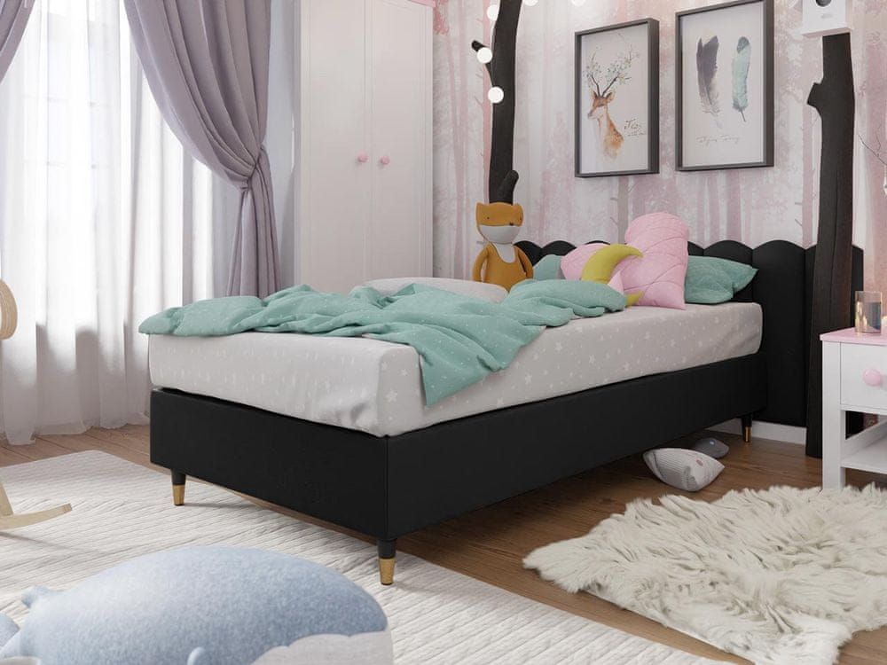 Veneti Jednolôžková čalúnená posteľ s matracom 90x200 NECHLIN 5 - čierna eko koža